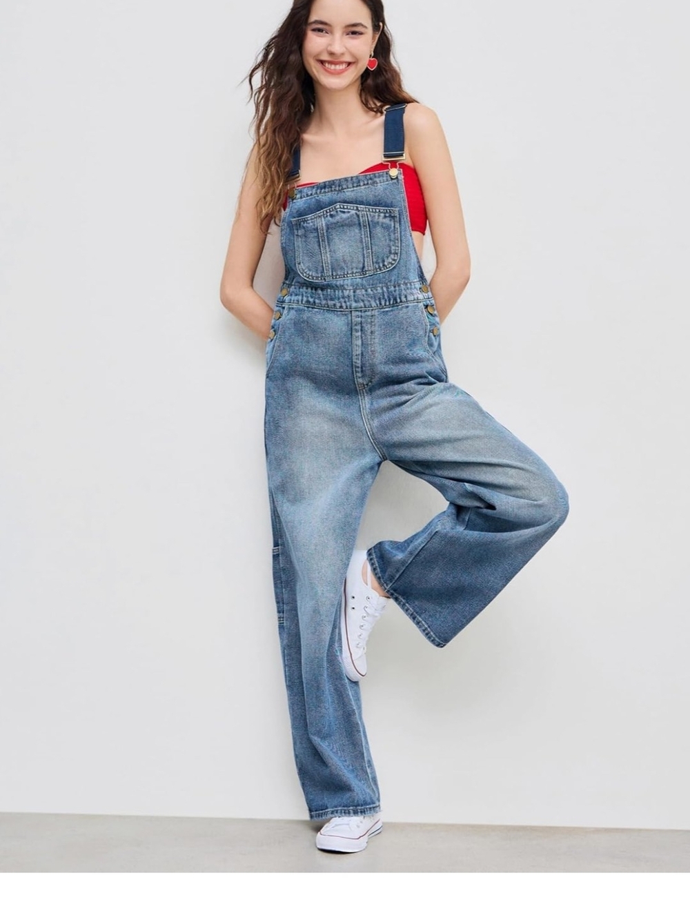 Cider Light Blue Denim Wide-Leg Overalls Jumper Jumpsuit Nwt - Picture 2 of 7